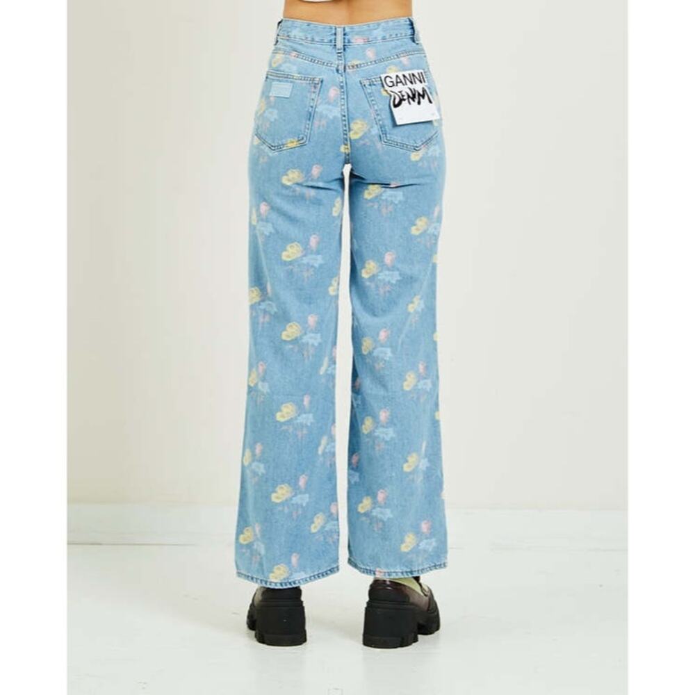 GANNI Magny Indigo Print Organic Cotton Jeans Bleach Blue - Picture 5 of 9